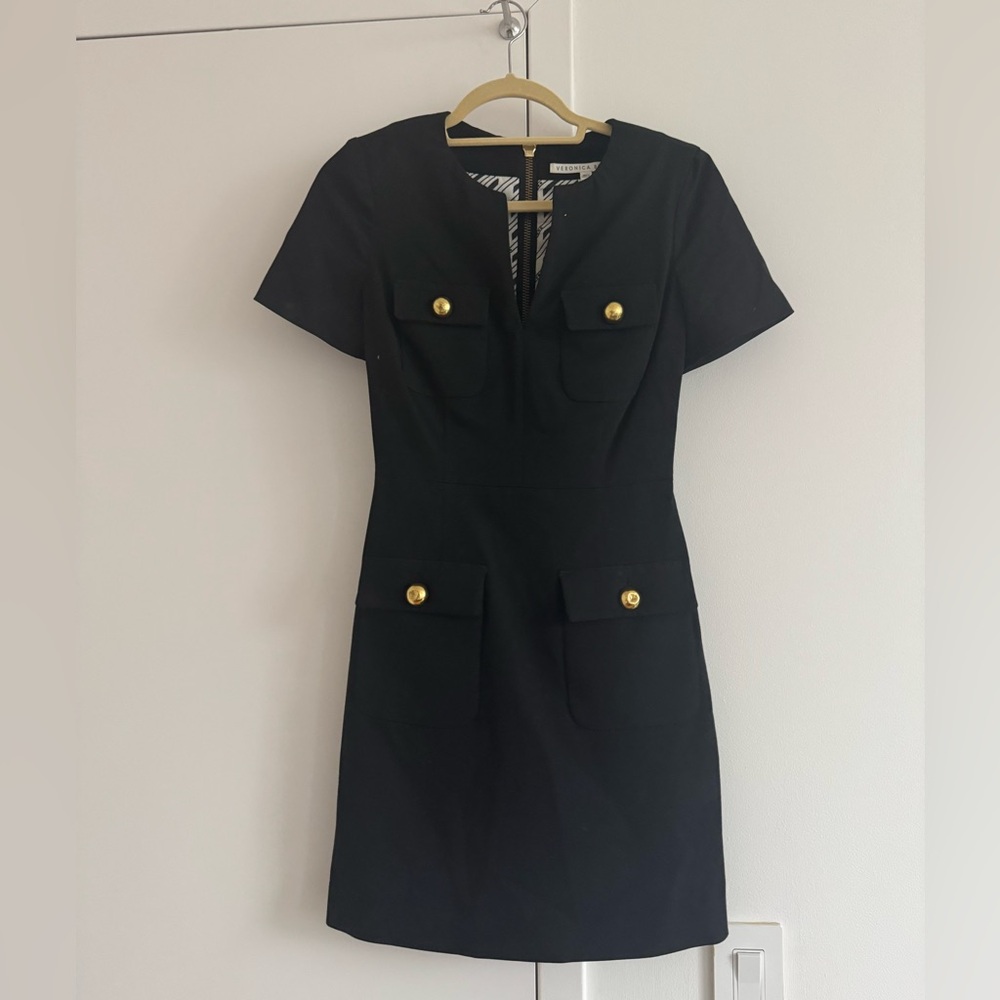 Veronica Beard Black Mini Dress with Gold Buttons